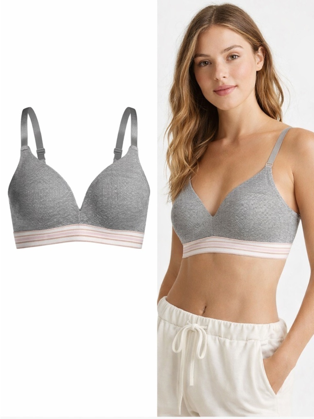 C&C California | Gray Wireless Bra | Ribbed | Striped Band | Size 34C